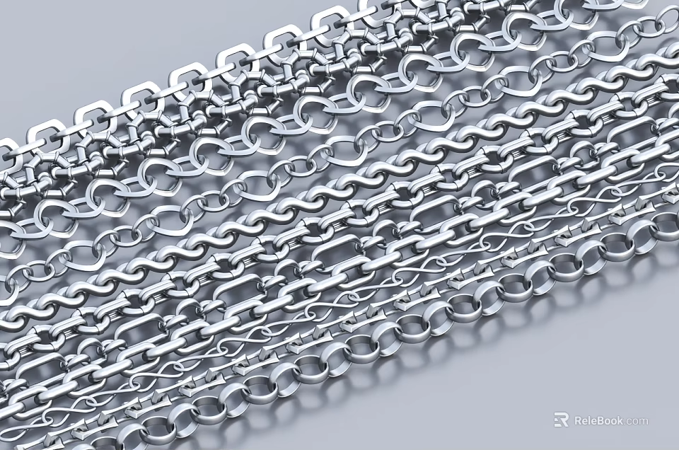 Silver Chains Wall Decor With Various Styles Neatly Arranged For Interior Design 3d model 