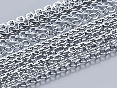 Silver Chains Wall Decor With Various Styles Neatly Arranged For Interior Design 3d model