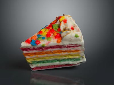 Rainbow Colored Cake With Layers Of Cream Topped With Colorful Sprinkles 3d model