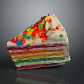 Rainbow Colored Cake With Layers Of Cream Topped With Colorful Sprinkles