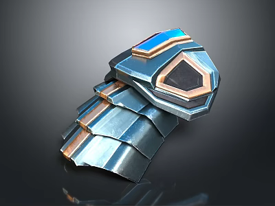 Blue Metallic Weapon With Geometric Design Armor Like Layered Structure And Glowing Gemstone Elements 3d model