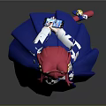Game Anime Character With Pink Hair Cat Ears White Top Blue Skirt And Red Tail