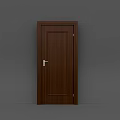 Dark Brown Solid Wood Hinged Door With Silver Handle And Simple Design 3d model