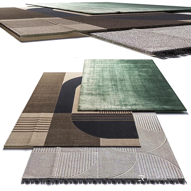 Square Rugs With Modern Geometric Patterns Green Brown Colors And Soft Texture 3d model