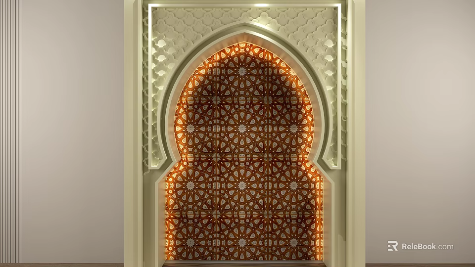 Decorative Archway With Intricate Geometric Patterns And Illuminated Traditional Islamic Inspired Design 3d model 
