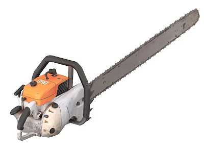 Professional Hardware Tools Chainsaw with Orange Engine Black Handle and Metal Chain 3d model