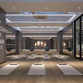 Modern Fitness Gym Reception Area With Marble Countertop And Lighting Design