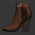 Women's Brown Leather Boots With Fringe Buckle And Block Heel Design