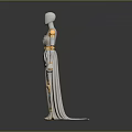 Character Wearing White Long Dress With Golden Shoulder Arm Leg Armor on Mannequin