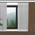 White Sheer And Brown Curtains In Modern Room With Green View Plant And Wooden Floor
