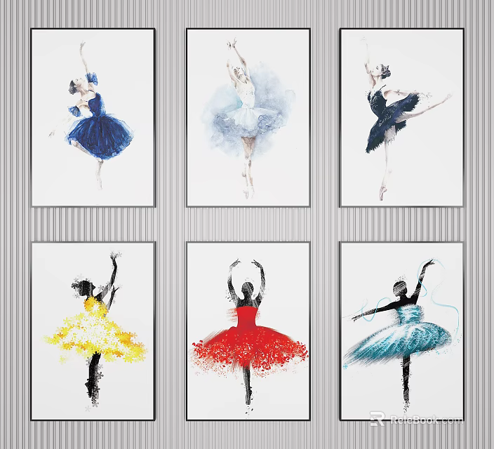 Colorful Ballet Dancer Paintings With Vibrant Dresses For Home Wall Decor 3d model 