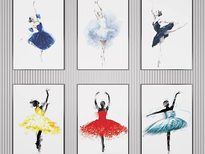 Colorful Ballet Dancer Paintings With Vibrant Dresses For Home Wall Decor 3d model