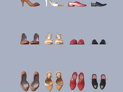 Fashionable Assorted Shoes with High Heels Flats and Various Colorful Styles for Women and Men 3d model