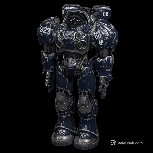Game Movie Character Blue Armored Robot With Numbers 923 And 250 Metallic Texture 3d model 