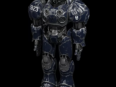 Game Movie Character Blue Armored Robot With Numbers 923 And 250 Metallic Texture 3d model