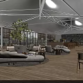 Visitor Center Interior With Wooden Flooring Cozy Seating Green Plant Large Windows And Bar Area