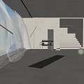 Modern Living Room Interior With Natural Light Glass Railings And Circular Decorative Ball