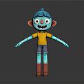 Cartoon Game Movie Character With Blue Skin Open Arms Yellow T-Shirt And Red Boots