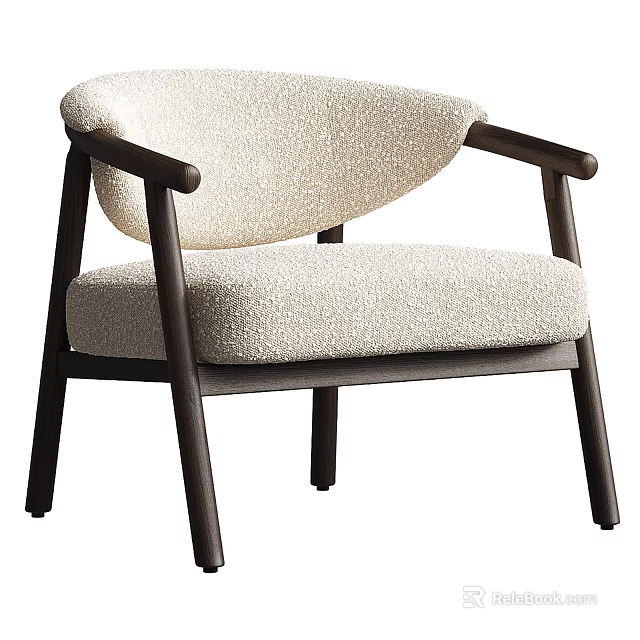 Modern Accent Chair With Beige Textured Fabric And Dark Wooden Frame 3d model 