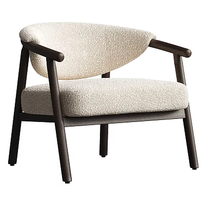 Modern Accent Chair With Beige Textured Fabric And Dark Wooden Frame 3d model