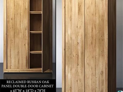 Reclaimed Russian Oak Panel Double Door Cabinet With Storage For Home 3d model