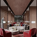 Modern Clubhouse Interior Design With Wooden Blinds And Floor Lamps