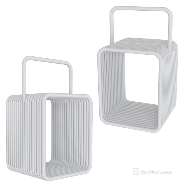 Two White Modern Side Tables With Striped Structure And Handle Design 3d model 