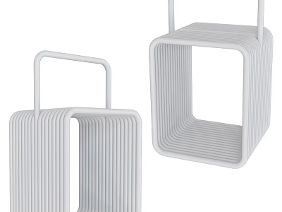 Two White Modern Side Tables With Striped Structure And Handle Design 3d model