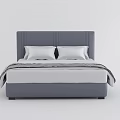 Modern Double Bed With Gray Headboard White Pillows And Striped Bedding 3d model