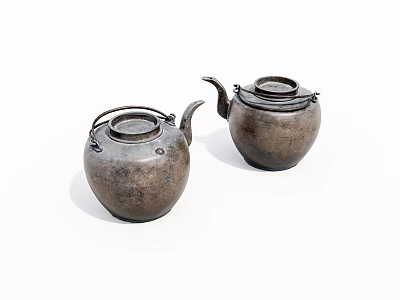 Two Vintage Copper Tea Pots With Traditional Design And Smooth Surface 3d model