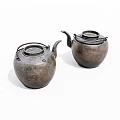 Two Vintage Copper Tea Pots With Traditional Design And Smooth Surface 3d model