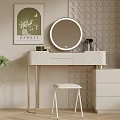 Modern Interior with Round Mirror Dressing Table Plant and Decorative Painting 3d model