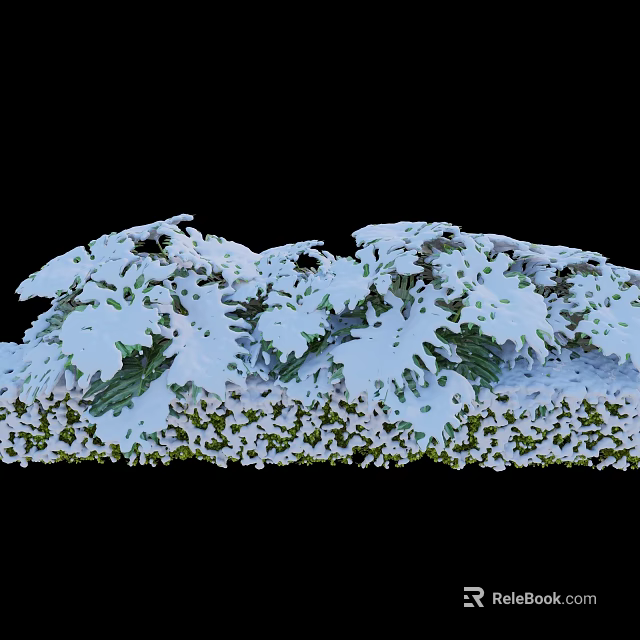 Snow Covered Green Leafy Plants With White Snow On Leaves 3d model 