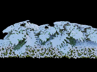 Snow Covered Green Leafy Plants With White Snow On Leaves 3d model