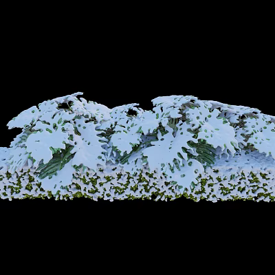Snow Covered Green Leafy Plants With White Snow On Leaves 3d model