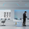 Modern High Tech Exhibition Space With Interactive Displays And Curved Ceiling Design 3d model
