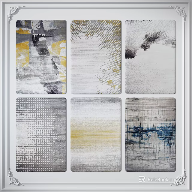 Square Rugs With Abstract Geometric Patterns In Gray Yellow And Blue Tones 3d model