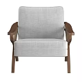 Modern Light Gray Upholstered Single Sofa With Wooden Frame And Woven Armrests