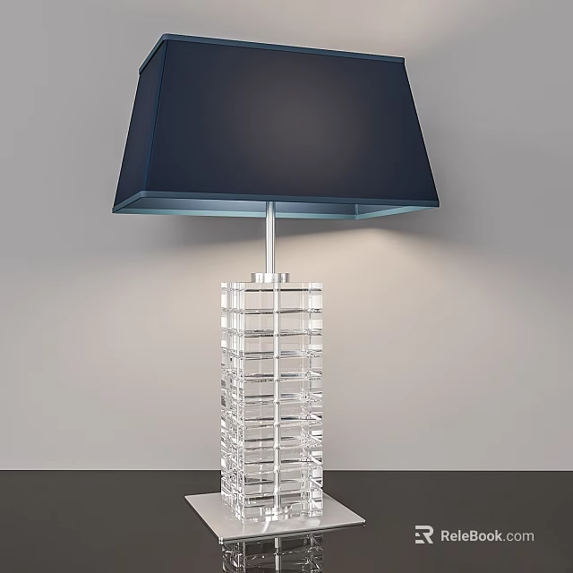 Elegant Modern Table Lamp With Dark Fabric Shade And Layered Crystal Base 3d model