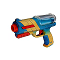 Colorful Toy Water Gun With Blue Yellow Red Design And Transparent Reservoir