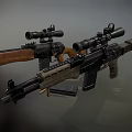 Tactical Rifles With Scopes Wooden Stocks And Black Metal Components