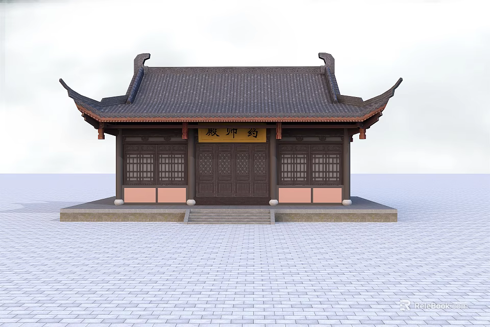 Ancient Chinese Traditional Architecture With Curved Eaves Tiled Roof And Wooden Structure 3d model 