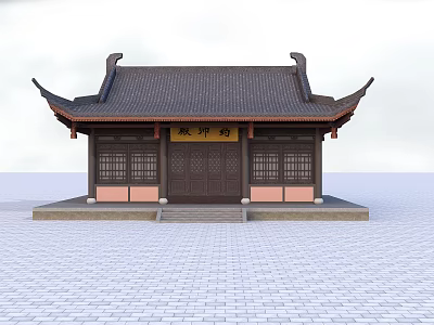 Ancient Chinese Traditional Architecture With Curved Eaves Tiled Roof And Wooden Structure 3d model