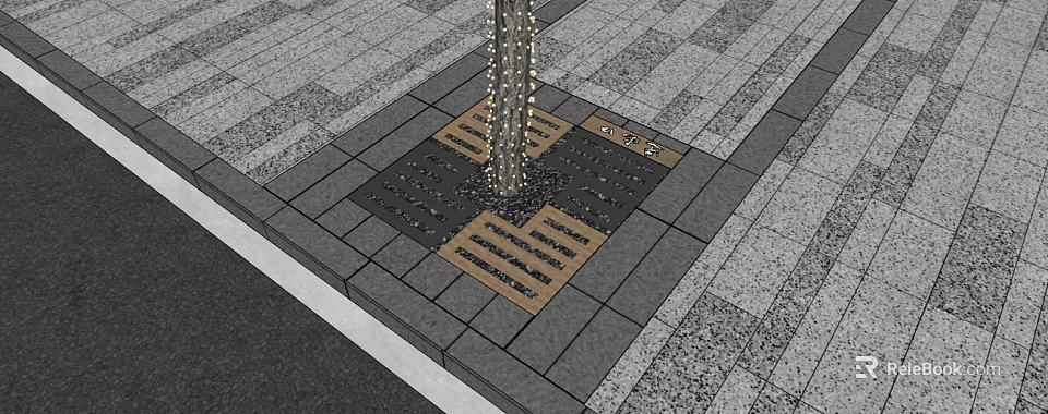Urban Tree Pit Design With Gray Paving Decorative Grilles And Square Pattern 3d model 