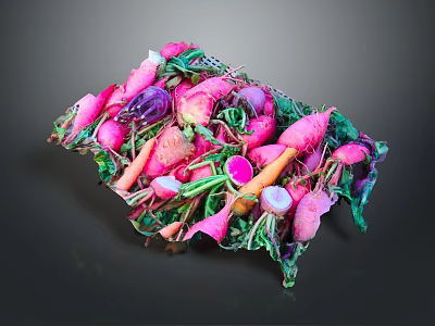 Vibrant Colorful Fresh Vegetables Including Pink Radishes Green Leaves And Orange Carrots 3d model
