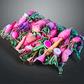 Vibrant Colorful Fresh Vegetables Including Pink Radishes Green Leaves And Orange Carrots