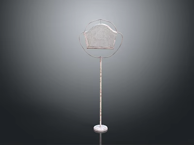 Elegant Metal Birdcage Shaped Decorative Ornament Set with Slender Pole and Circular Base 3d model