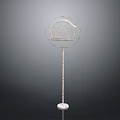 Elegant Metal Birdcage Shaped Decorative Ornament Set with Slender Pole and Circular Base