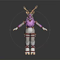 Game Movie Character With Deer Antlers Detailed Pink White Red Stylish Costume Design