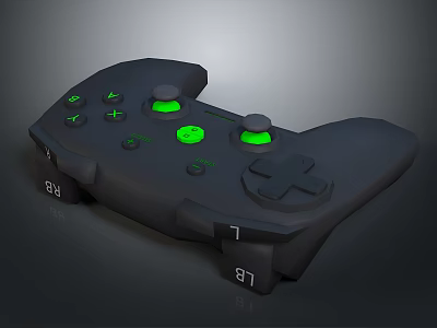 Black Game Controller With Green Buttons Joysticks And LB LT Triggers 3d model